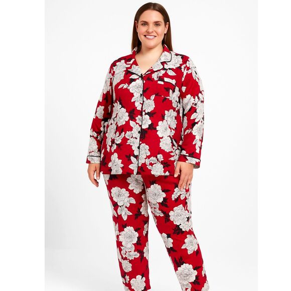 APT. 9 Woman's 1X Silky Intimates Red Black Floral Pajama Set Loungewear - Picture 1 of 10